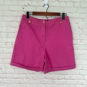 NWOT RALPH LAUREN BARBIECORE high waisted cuffed shorts size 10 gold logo button